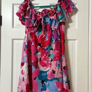 Floral Ruffle Dress in Pink and Blue